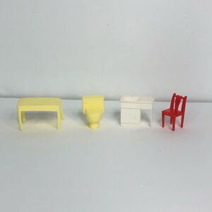 vintage dollhouse furniture plastic kitchen bathroom yellow red white miniatures